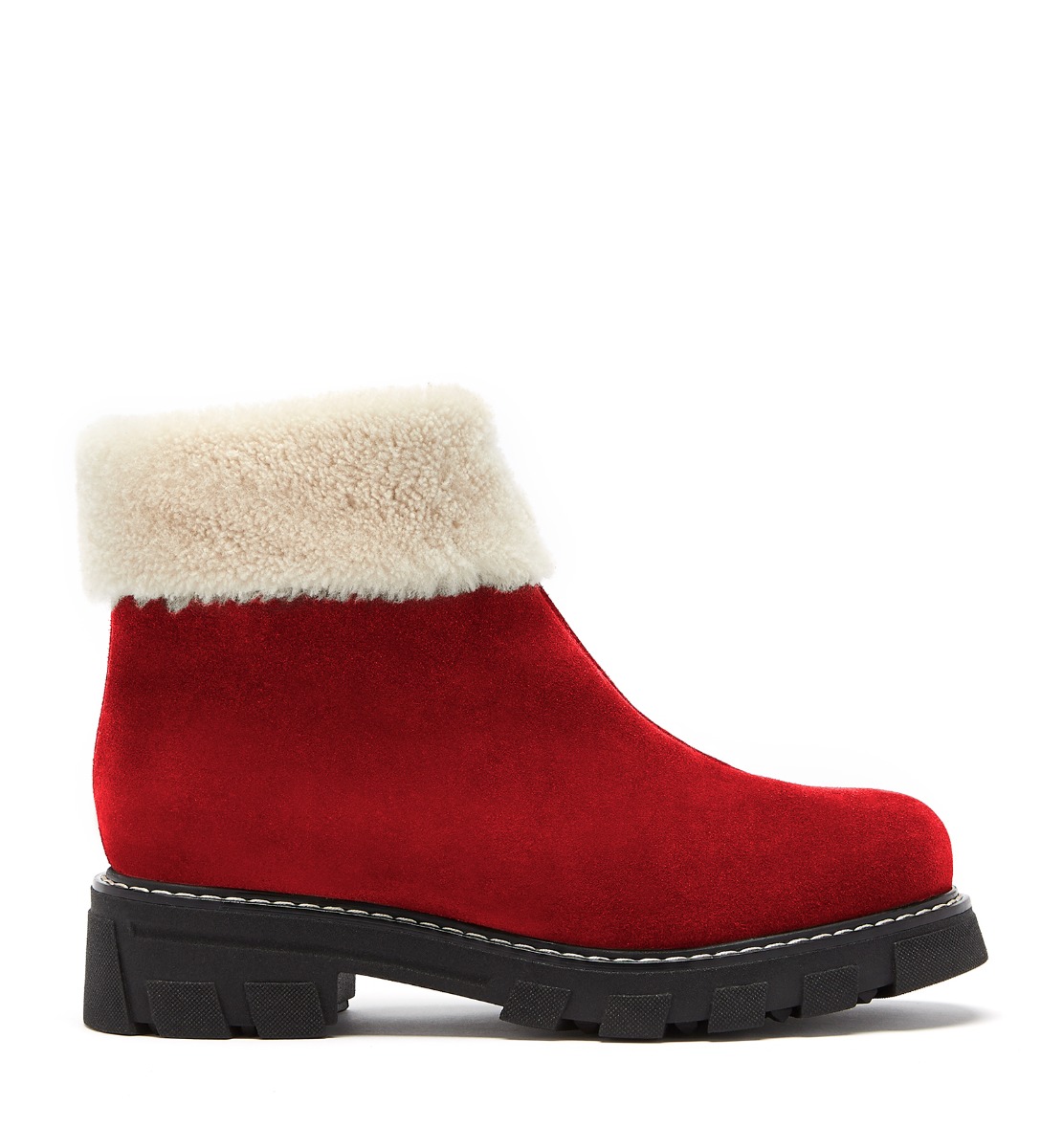 La Canadienne Abba X You Shearling Lined Bootie In Rosso Suede